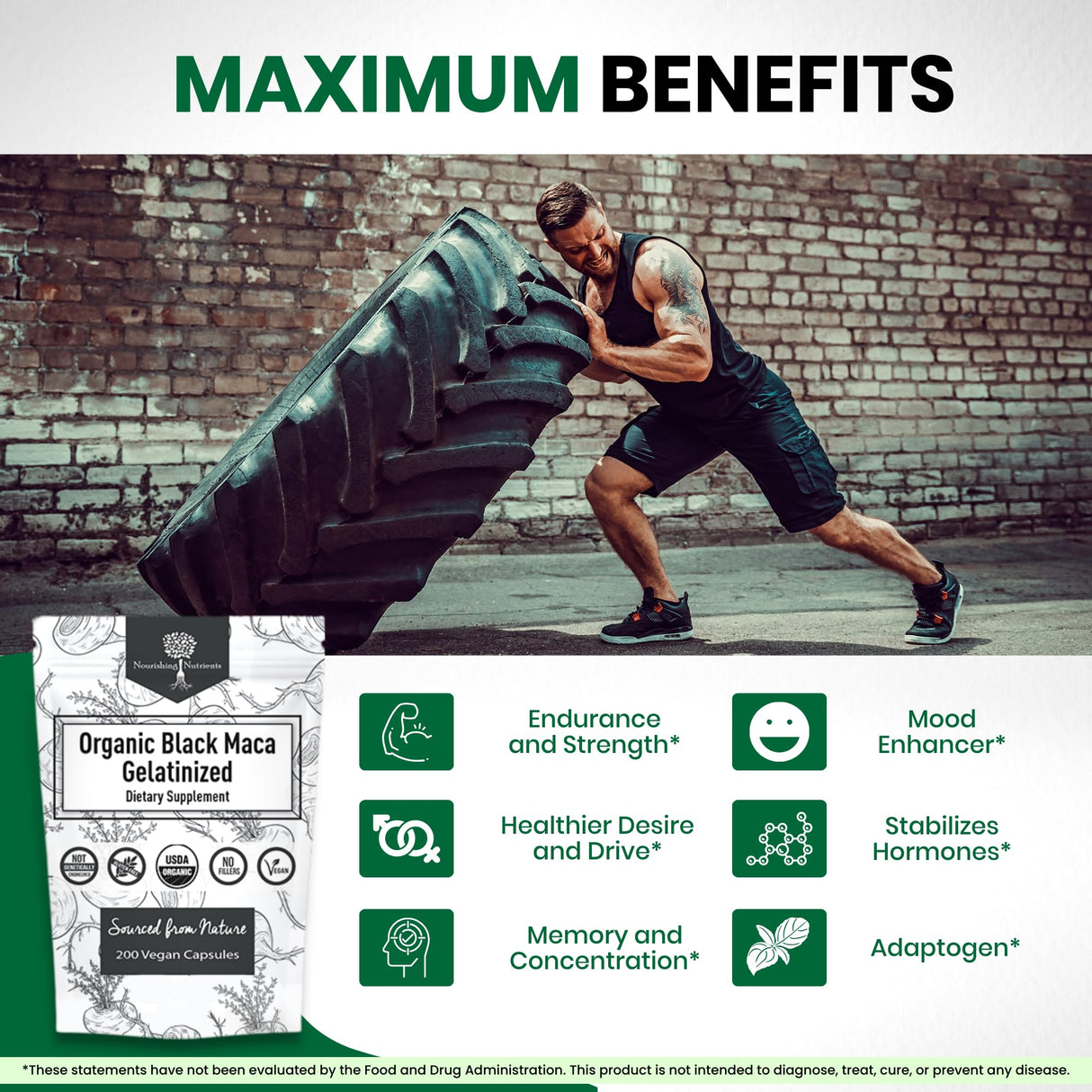 Organic Gelatinized Black Maca – 3X Stronger 200 Capsules for Men & Women, Natural Energy Supplement for Focus, Performance, Stamina & Endurance, Mood Enhancement and Stability, Mental Clarity 1000mg