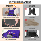 APEXUP Adjustable Weighted Vest, 4-10lb/12-18lb/20-32lb Vest with 6 Ironsand Weights and Large Pocket, Weight Vest for Men Women Strength Training, Running, Walking (12-18lb, Purple)