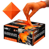 GRIPXX Herkules Grip Heavy Duty 8Mil Orange Nitrile Gloves,3D Raised Diamond Texture-Latex & Powder Free-Industrial, Mechanic (1, Large)