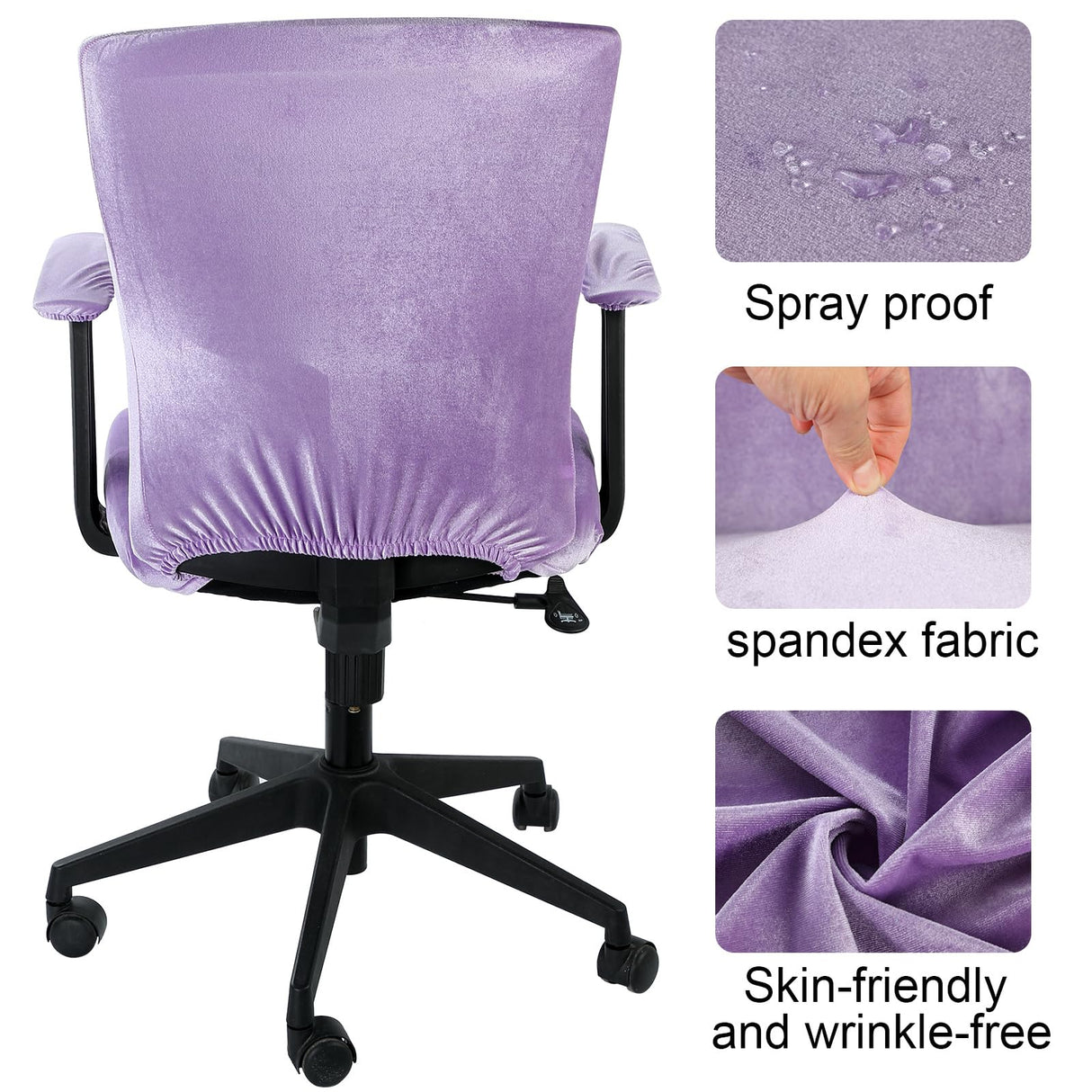 Tallew 4 Pcs Office Chair Covers Set Computer Universal Protective Stretchable Chair Seat Covers Desk Armrest Slipcovers Pads Office Cushion Backrest for Rotating(Purple)