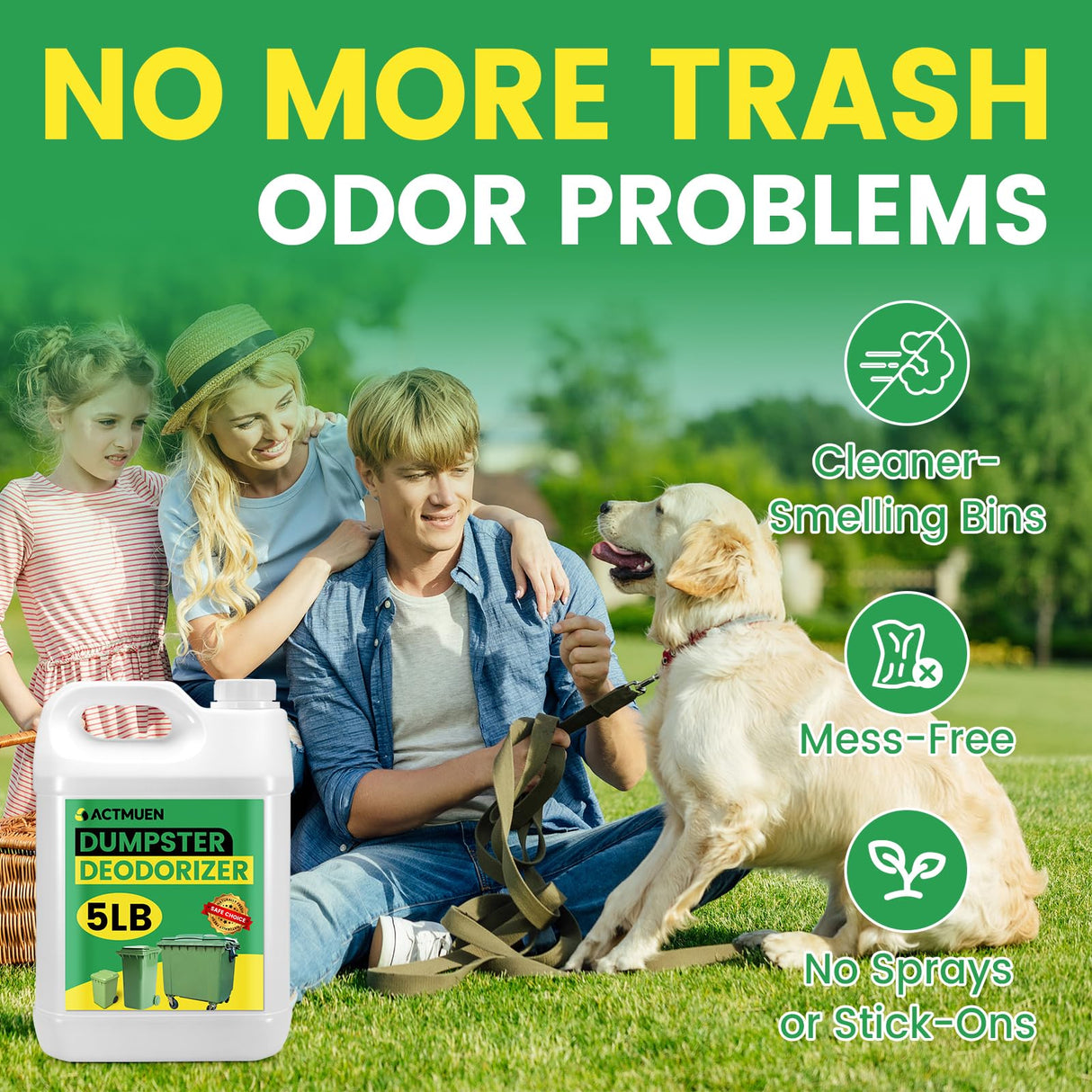 5lbs Trash Can Deodorizer & Liquid Absorber – Odor Absorbing Granules for Trash Cans, Kitchen Bins & Outdoor Dumpsters – Plant-Based Garbage Deodorizer for Fresher-Smelling Bins