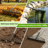 4FT Bow Rake,Heavy Duty Metal Garden Rake for Moving Gravel Loosening Soil Leveling Ground Gathering Leaf Debris Spreading Mulch, 17 Tines,Adjustable Handle, for Lawn Garden Farm Landscape Work