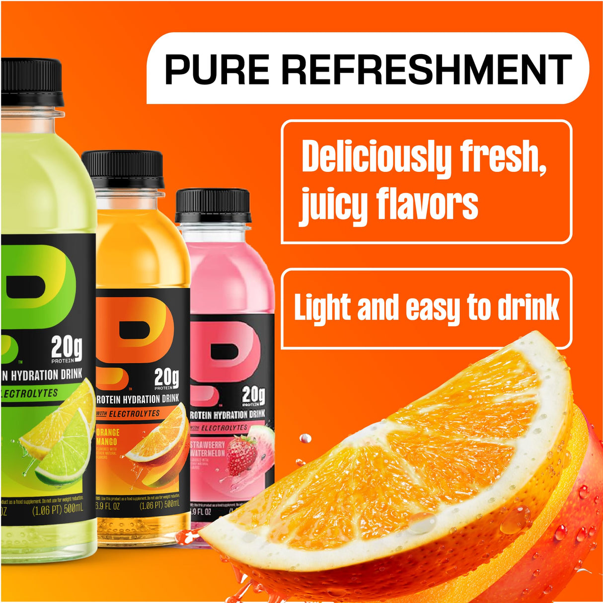 Protein2o Hydration Drink - 2-in-1 Liquid Clear Whey Protein Isolate and Electrolyte Drink - 20g Protein, Vitamins B5, B6 - Post-Workout Recovery - 16.9 Fl Oz - 12 Count Orange Mango