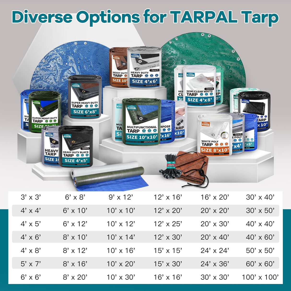 TARPAL Small Tarps 4x6 Feet(2-Pack) Heavy Duty Tarp 10.5Mil Multipurpose Protective Cover Waterproof,Snow or UV Protection,Durable Reinforced Edges,Silver/Black