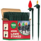 Christmas Light Yard Stakes [Set of 100] Outdoor Light Stakes - 8.5" Tall - Universal Christmas Pathway Lights On Yards, Driveways - Christmas Yard Stakes - USA Made