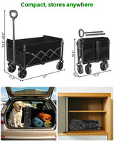 Collapsible Wagons Carts Foldable Wagon, Foldable Wagon Cart with Wheels, Folding Wagons for Beach Camp Sports Garden, 2 Cup Holders/Lightweight Portable/Black/280 LBS
