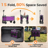 Holacamking Portable Collapsible Wagon Cart, Foldable Cart with Removable Side, Utility Groceries Wagon for Dogs Pets Camping Beach Shopping Sports Gardeing Fishing, Purple