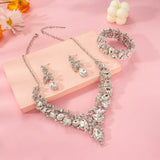 Paxuan Elegant Bridal Wedding Jewelry Set for Women / Brides / Bridesmaids Teardrop Crystal Leaf Cluster Jewelry Set for Wedding Prom Party Bridal Bridesmaids Rhinestone Crystal Necklace Earrings Bracelet Set (White(Silver))