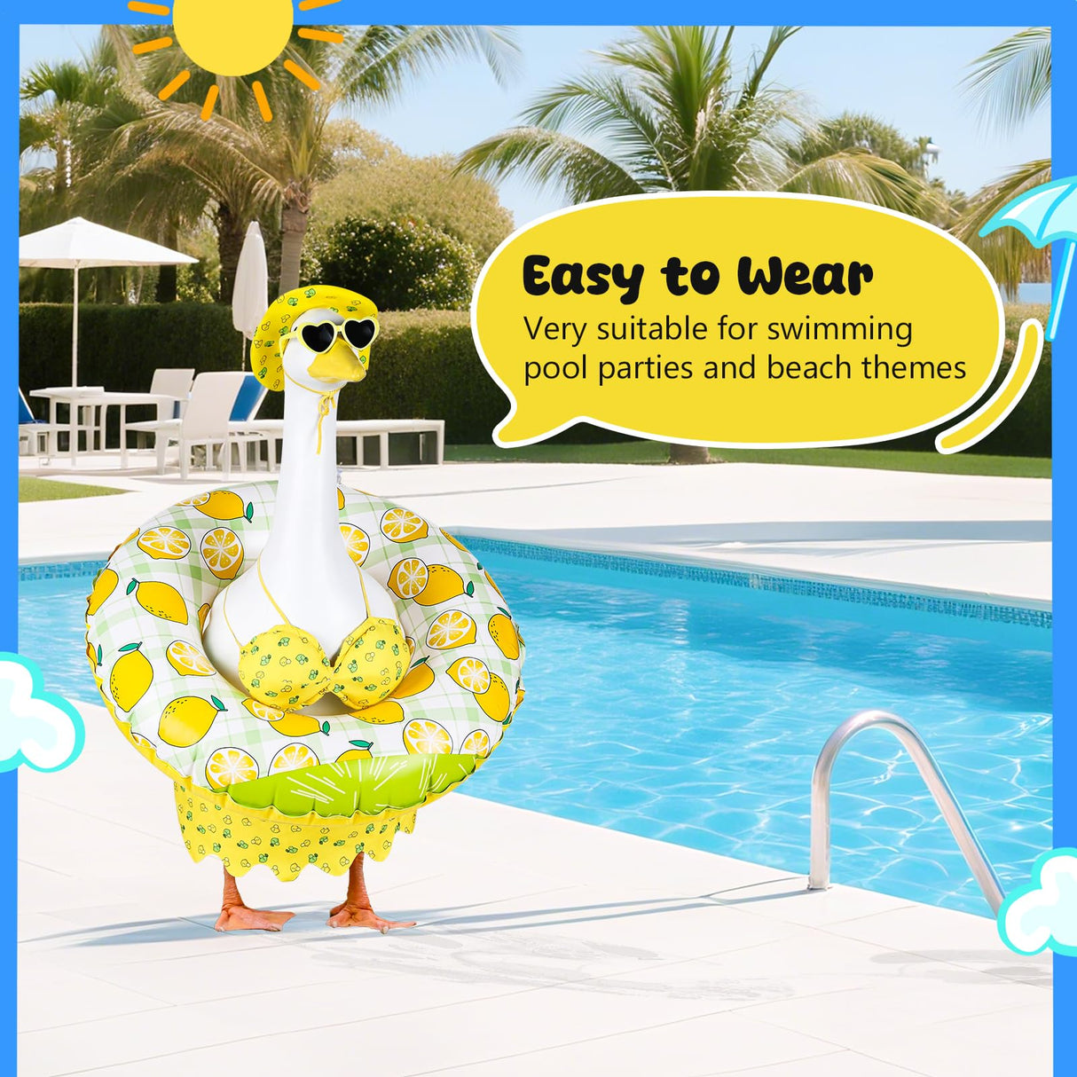 DORONAN Bikini Porch Goose Outfits, 23" Goose Statue Bikini Lemon Costume Summer Porch Goose Outfits, Durable Hawaiian Goose Clothes with Sunglasses and Swim Ring, Outdoor Yard Patio Garden Decor