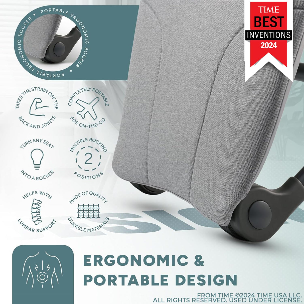 READY ROCKER Deluxe Slate | Adjustable Ergonomic Portable Rocker | Back Pain Relief & Relaxation | Black Rocker & Deluxe Cover | Back & Lumbar Support for Chair | Lightweight & Portable | 3.0 Model