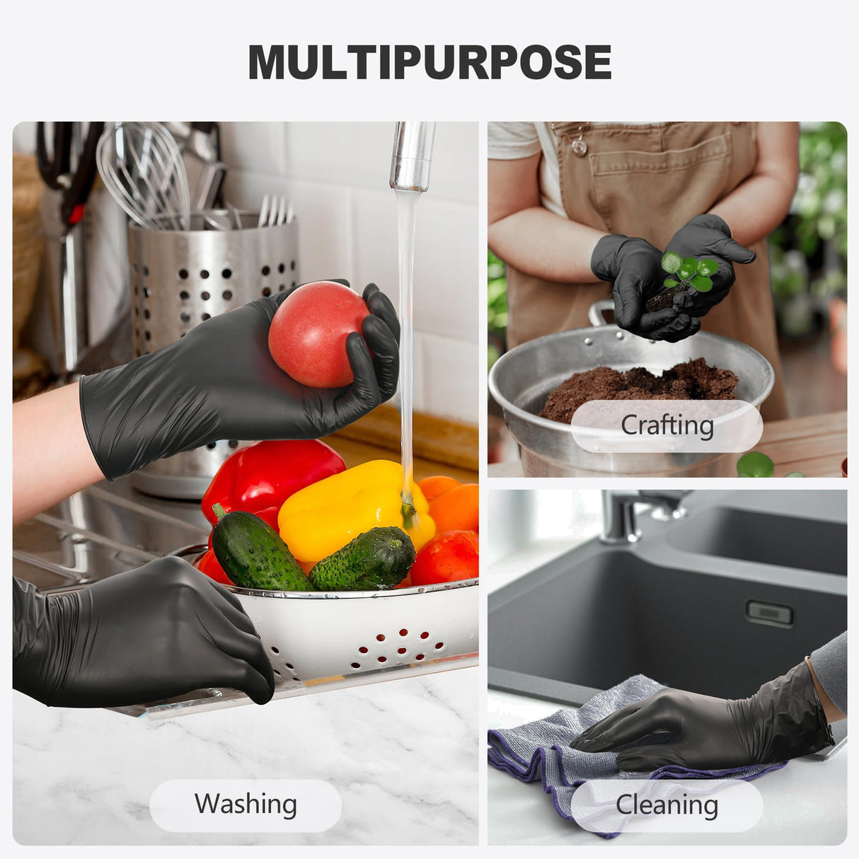 SWIFTLITE Black Vinyl Gloves, Food Grade Gloves Disposable Latex Free & Powder Free, Guantes for Cleaning Cooking Food Prep (1000, Medium)