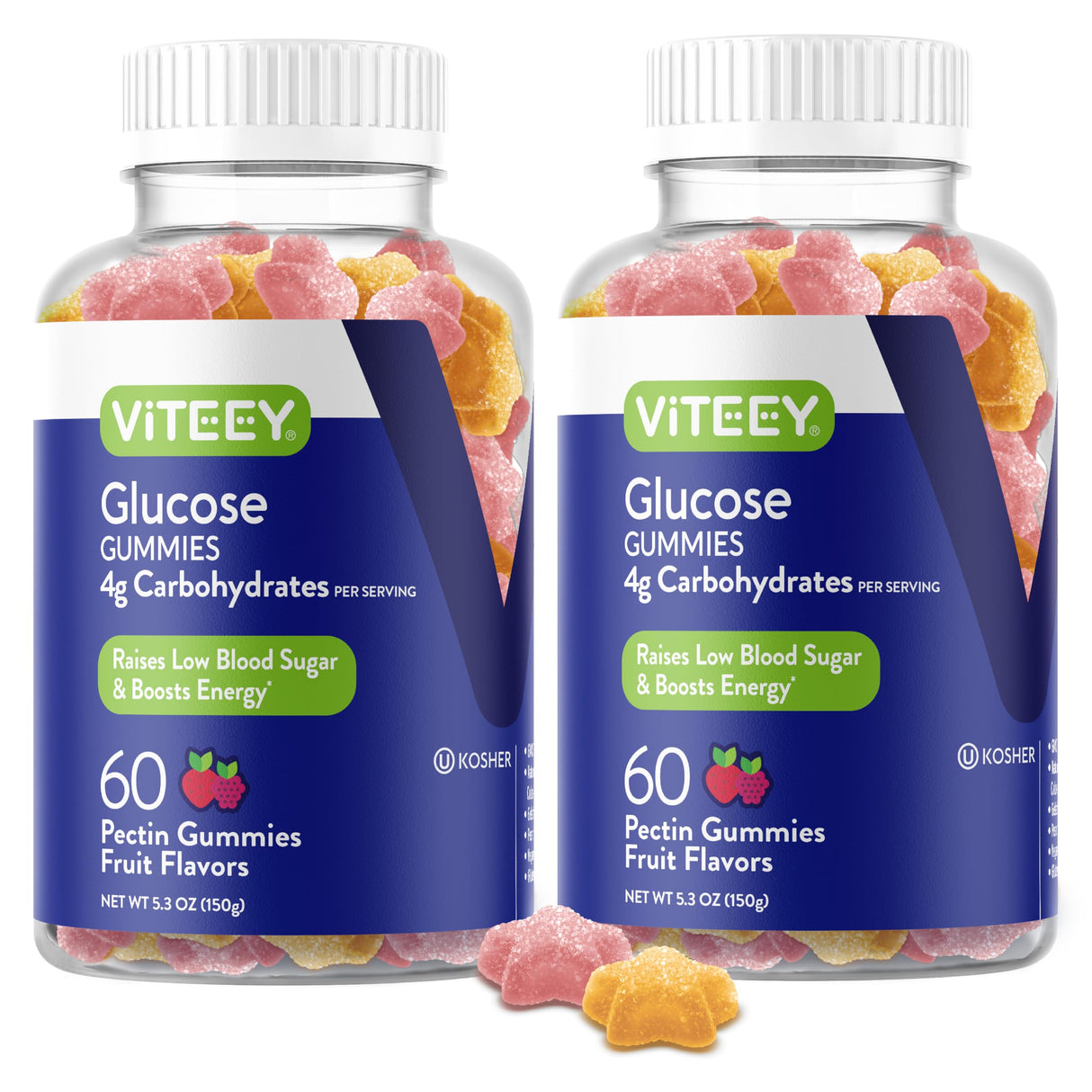 Viteey Glucose Gummies for Women, Men & Teens - 4g of Carbohydrates - Naturally Sourced, Vegan, GMO Free, Gluten Free, Gelatin Free - Tasty Chewable Fruit Flavored Pectin Gummy