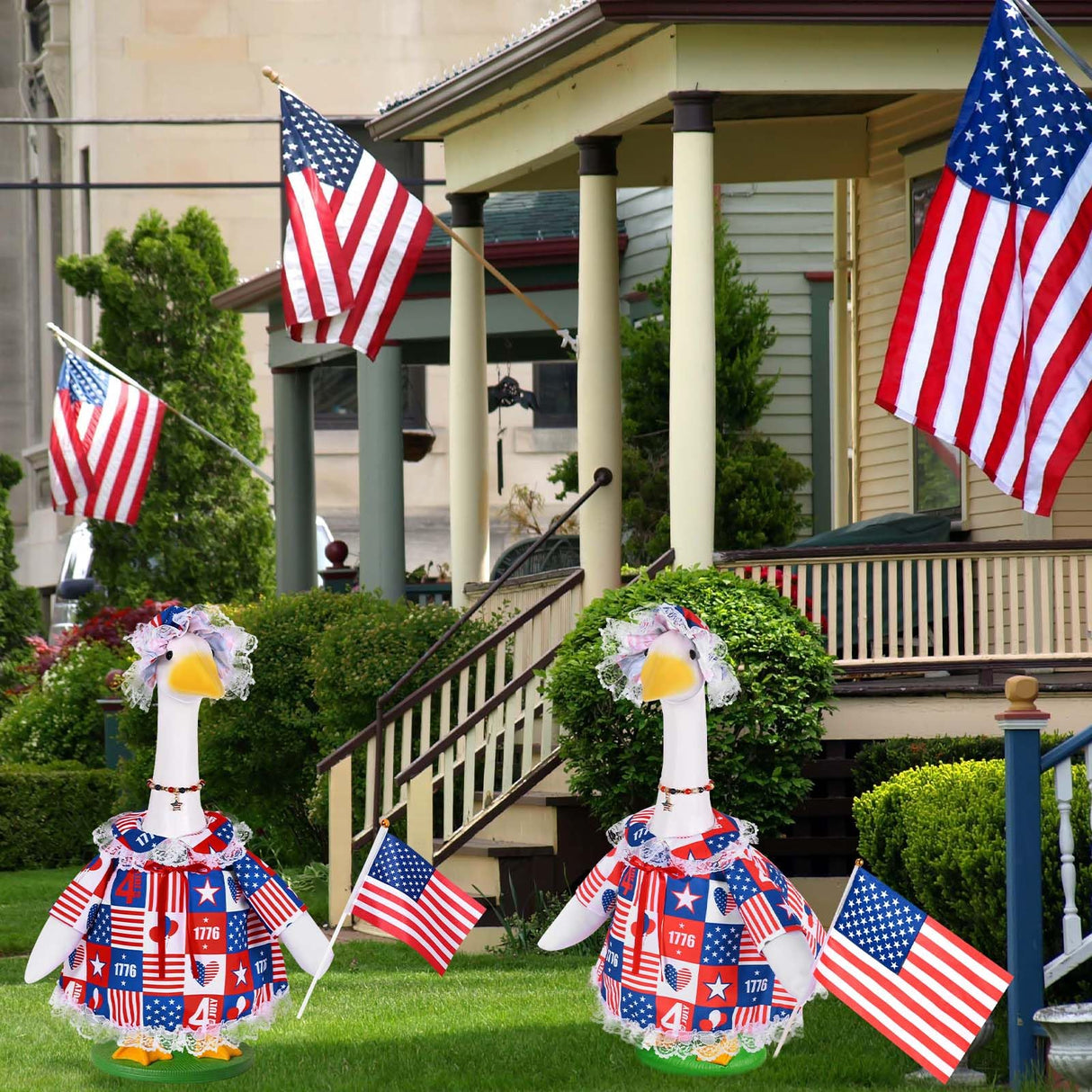 JcHrmers 4th of July Porch Goose Outfits Memorial Day Goose Outfit Fits 23" Plastic Cement Goose Statue Patriotic Goose Costume for USA 250th Anniversary Outdoor Garden Patio Yard Lawn Decor