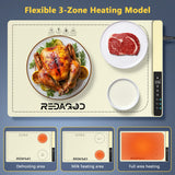 Food Warming Mat with 3-Zone Heating Mode, Redagod Electric Warming Tray with 9 Temperature & 8 Timer Settings, Hook and Roll Up Storage, Portable Countertop Food Heating Mat for Home Daily Use, Beige