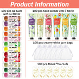 AZEN 100 Sets Hand Cream and Lip Balm Set with Organza Bag Thank You Card, Baby Shower Wedding Gifts for Guests, Bridal Souvenirs for Colleagues Employee Coworkers, Party Favor for Female Friends