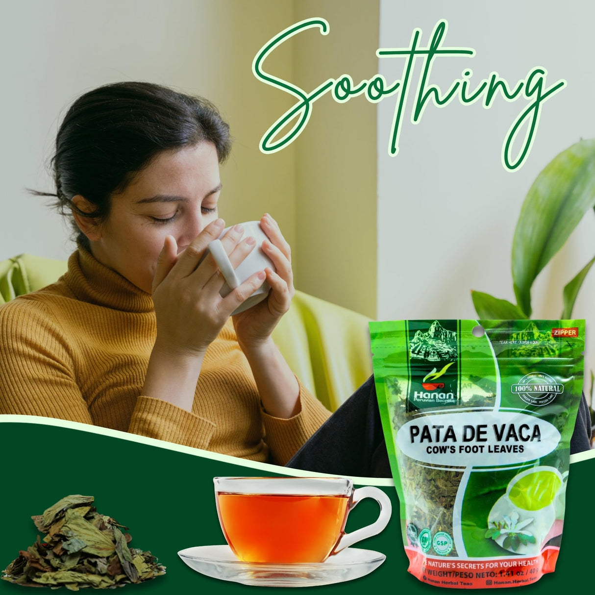 Hanan Pata de Vaca Tea Loose Leaf 40g or 1.4oz Cow’s Foot Leaves Herbal Tea from Peru Natural Plant Based Supplement