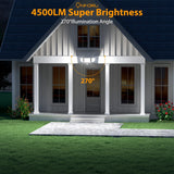 Onforu 4500LM Solar Lights Outdoor, 3 Heads Security Lights with Remote Control, IP65 Waterproof Motion Sensor Lights, 3 Modes Solar Light Fixtures for Wall, Porch, Yard, Outside, 1 Pack