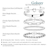 Gokeey Silver Cuff Bracelets for Women,Dainty Silver Bangles Bracelets Set for Women, Paperclip Link Chain Rope Beaded Tie Knot Bracelets Stack Chunky Jewelry