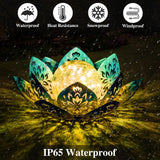 Huaxu Solar Lights Outdoor Decorative - Bright Blue Lotus Flower Table Lamp, Glass Globe 30 LED Waterproof Metal Decorations Gifts for Mom Women Garden Patio Pathway Yard Balcony Outside Decor