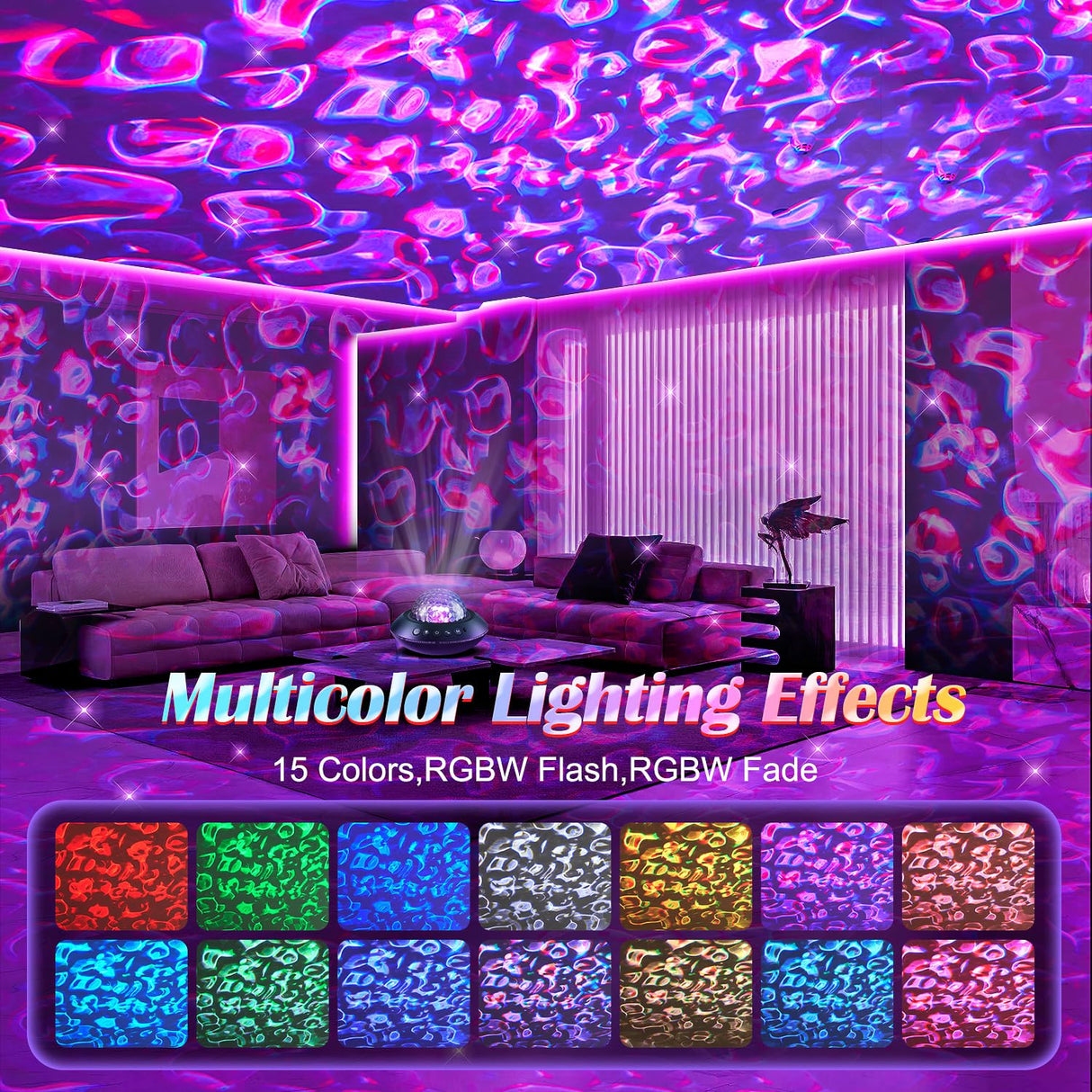 One Fire Ocean Light Projector,15 White Noises & Bluetooth Ambient Lighting, 360° Full Coverage Ceiling Projector Ocean Lamp, Remote Timer Galaxy Lamp for Bedroom Decor, Mood Lighting Gifts