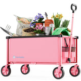 HOMBETTA 29.3" Collapsible Wagon Cart, 150L Heavy Duty Folding Utility Wagon with Wheels, 260 lbs Load, Portable Rolling Cart for Garden, Shopping, Sports, Camping, Pink