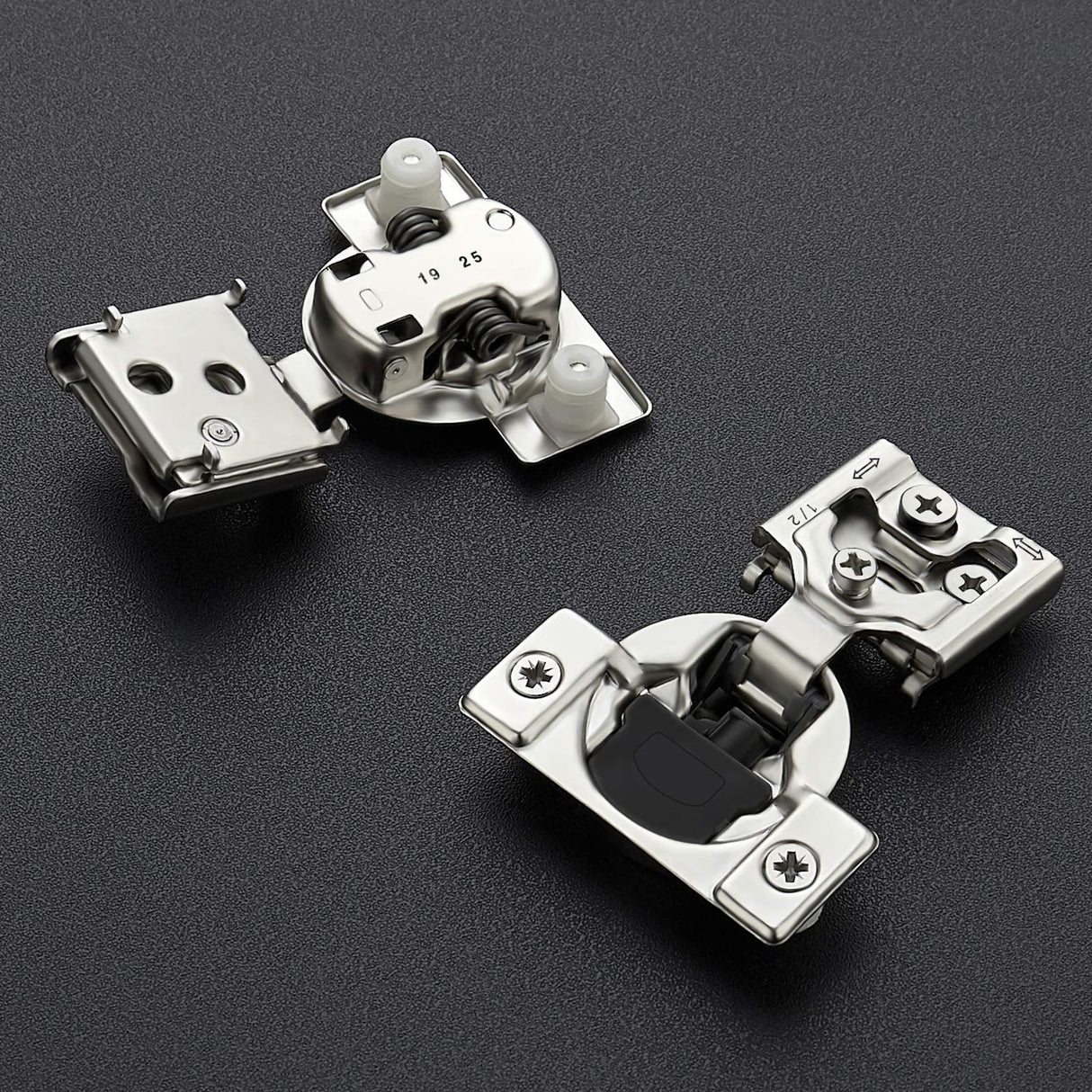 Ravinte 60 Pack (30 Pairs) 1/2 Inch Overlay Soft Close Hinges for Kitchen Cabinets - Satin Nickel Hidden Concealed Hinge, Stainless Steel, Self Closing