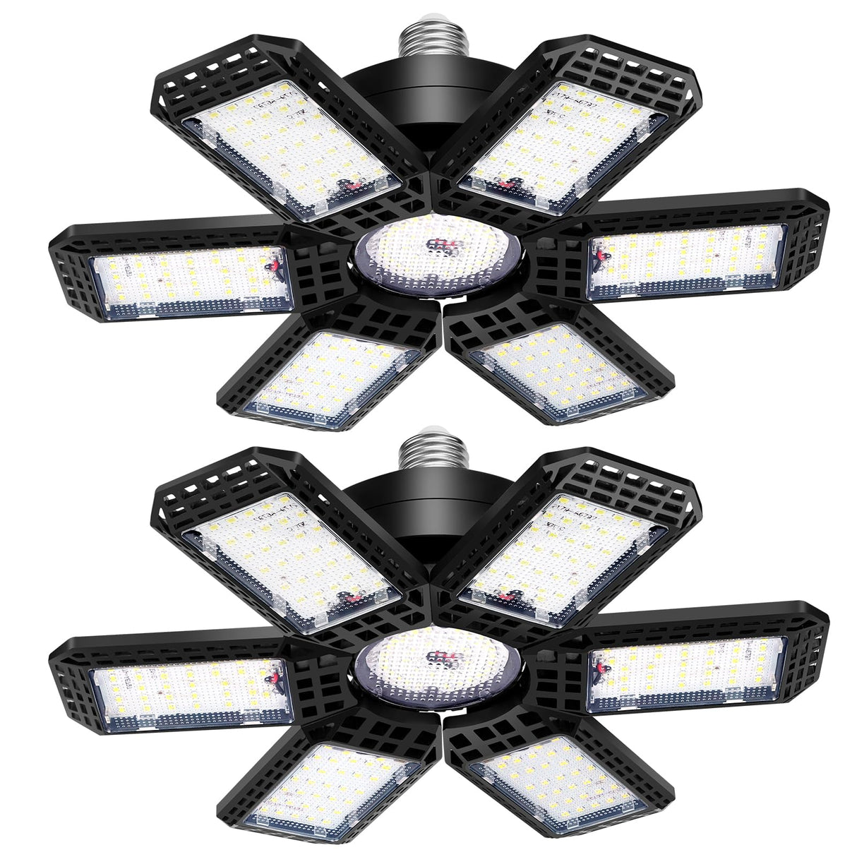 AUDLES 2 Pack Garage Lights, 200W 20000LM 6500K LED Shop Lights, Garage Light Ceiling Led with 6+1 Deformable Panels, Screw in E26/E27 Socket Bulb for Warehouse, Workshop, Basement, Barn Lighting