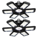 AUDLES 2 Pack Garage Lights, 200W 20000LM 6500K LED Shop Lights, Garage Light Ceiling Led with 6+1 Deformable Panels, Screw in E26/E27 Socket Bulb for Warehouse, Workshop, Basement, Barn Lighting