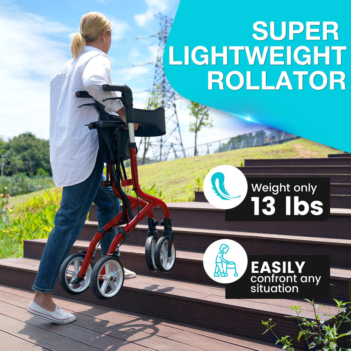 Unique Rollators PLANET WALK Super Lightweight Rollator Walker for Seniors, Foldable Ro ...