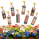 8 Pcs 4th of July Metal Firework Garden Stakes, American Flag Yard Sign, Patriotic Independence Day Memorial Day Decor for Outdoor Lawn, Yard, Garden, Walkway (Fireworks)