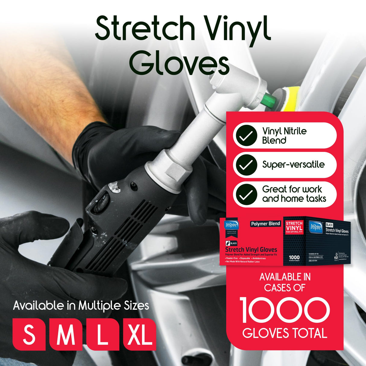 Inspire Black Nitrile Gloves | THE ORIGINAL Quality Black Disposable Latex Free | 4.5 (Nitrile-Vinyl Blend, Small)