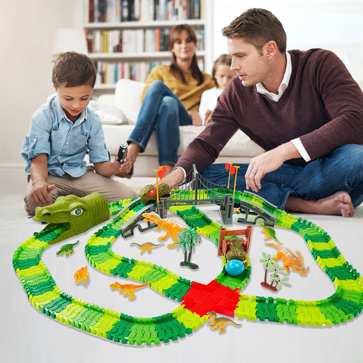 BEMITON Dinosaur Toys Race Car Track, Create a Dinosaur World Road Race, Flexible Dinosaur Track Toys Set, Christmas Birthday Gifts for 3 4 5 6 7 Years Old Boys Girls Kids