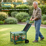 Rolling Garden Cart with Seat, Metal Garden Work Seat with 360° Swivel Wheels, Storage Basket, Workbench, and Tool Bag, Upgraded Heavy Duty Gardening Wagon and Stool for Seniors