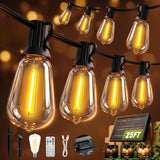 Skoiuc Solar String Lights Outdoor Waterproof with Remote & Timer, LED Shatterproof ST38 Bulbs, USB & Solar Powered Patio Lights for Backyard, Porch, Garden, Wedding, Christmas Decor (25FT)