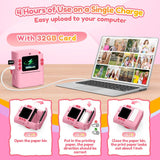Yunaking Kids Camera Instant Print, Birthday Christmas Girls Gift 3-12 Pink
