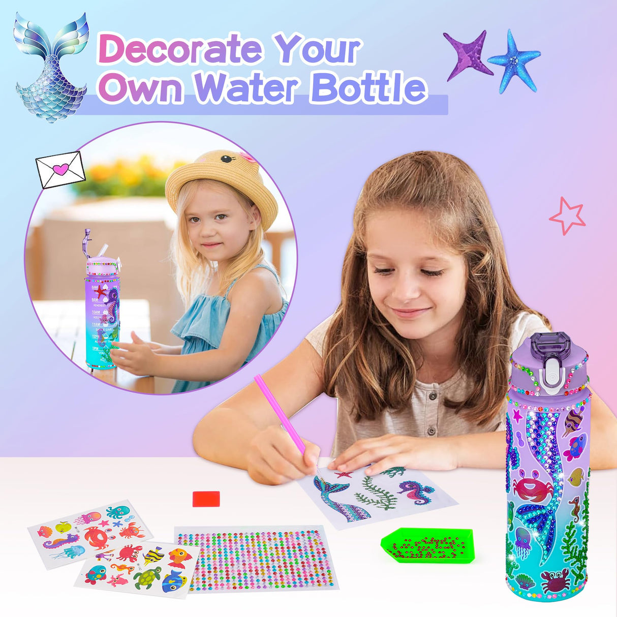 Cherry Tale Mermaid Toys Gifts for Girls 4-6 7 8 9 10 Years Old, Girls Birthday Gifts Set with Light Up Star Pillow Diary Plush DIY Water Bottle Kits, for Daughter Niece Christmas