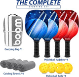Generic Pickleball Set - 4 Wood Paddles, Balls, Towels, Carry Bag - Cushion Grip, Gift Set for Men Women
