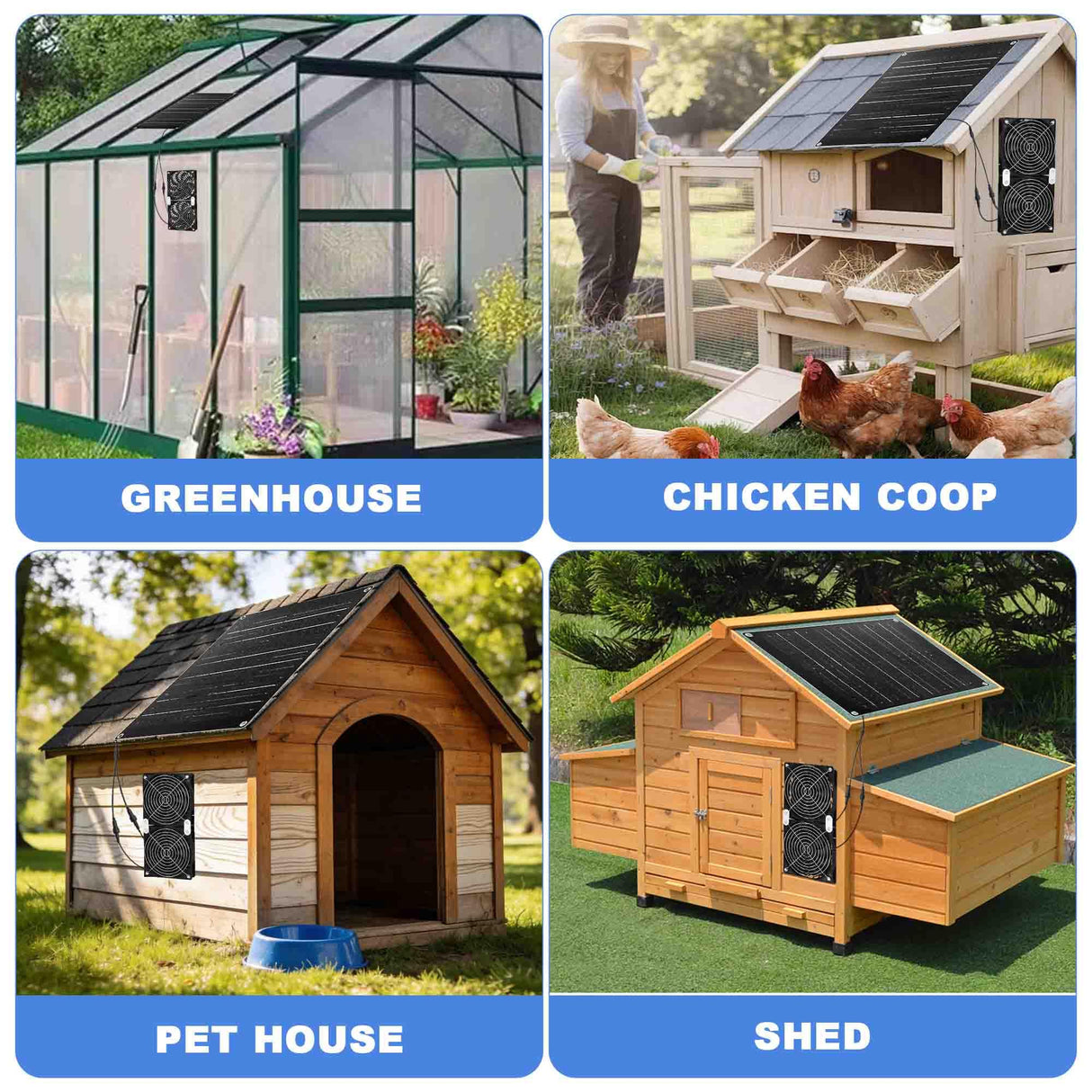 Solar Fan 30W Solar Powered Fan | Panel with 2 IPX7 Weatherproof Fans 5In Fans, Suitable for air Ventilation & Circulation in Outside Chicken Coops, Greenhouses, Sheds, Pet Houses