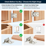 Ravinte 50 Pack (25 Pairs) 1/2 inch Overlay (Variable) Cabinet Hinges, Self-Closing Semi-Concealed Face Mount, Satin Nickel Decorative Hardware with Door Bumpers for Kitchen & Cupboard Doors, Silver