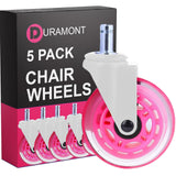 Office Chair Wheels - Set of 5 Rollerblade-Style Casters, Smooth & Quiet Rolling, Protects Hardwood Floors & Carpets, Universal Fit, Durable and Long-Lasting - Pink