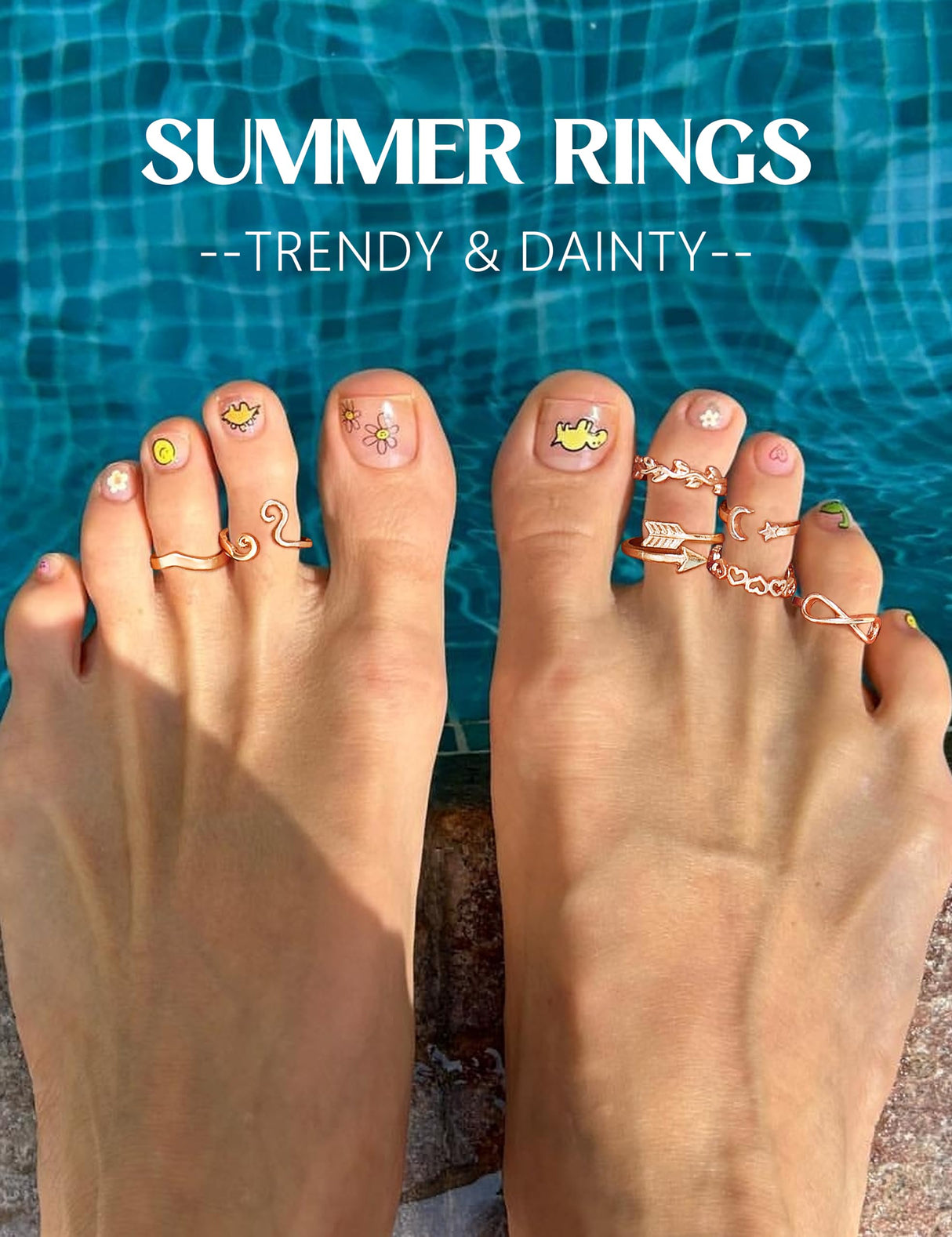 ORAZIO Toe Rings and Ankle Bracelets for Women Rose Gold Plated Anklet Toe Rings Cute Layered Anklets Open Tail Ring Adjustable Beach Foot Jewelry for Summer, Rose Gold