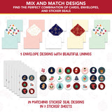 Decorably 100 Pack Foiled and Glittery 6x4in Christmas Cards with Envelopes Bulk and Stickers, 20 Festive Designs Bulk Christmas Cards with Envelopes, with Printed Message Inside