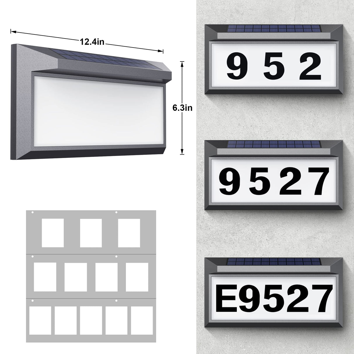 Solar Address Sign, Lighted Address Numbers Outdoor Waterproof, Illuminated LED Address Plaque, House Numbers for Outside, Grey