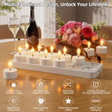 Rechargeable Flameless Tea Lights Candles with Charging Station 12Pcs Battery Tea Lights Candles with Remote & Timer LED Tealight Flickering Realistic for Home Christmas Wedding Decor - White