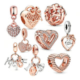 MITSOKU 9Pcs Silver Rose Gold Charms Set Compatible with Pandora Bracelets - Fashion Dangle Beads for Women, Birthday/Travel/Family Theme Jewelry Gifts