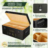 Yocookus Bamboo Seed Storage Organizer, Large Garden Seed Organizer with Lid & Safety Lock & Handles, Seed Box Includes Seed Envelopes and Labels etc, Great Gifts Gardening Kit (Black)