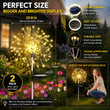 suddus Solar Garden Lights Outdoor Waterproof Decorative, 2Pack 150LED Firework Lights, Solar Fairy Lights for Yard, Garden, Party, Patio, Pathway, Flowerbed - Warm White