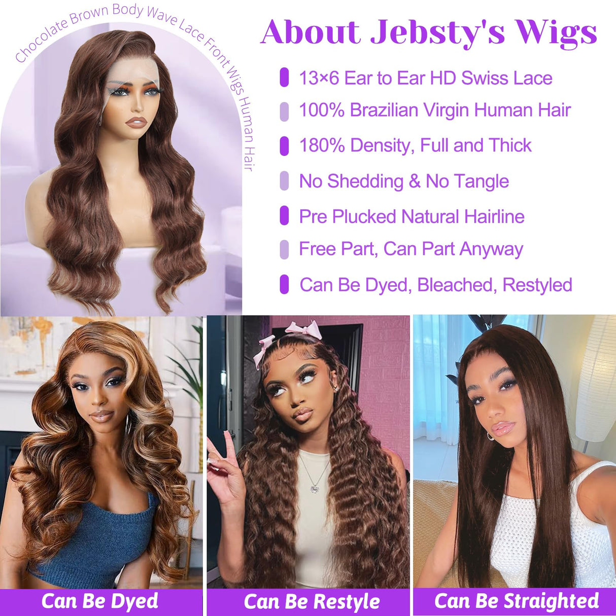 Chocolate Brown Lace Front Wig 13x6 HD Body Wave Lace Front Wigs Human Hair Pre Plucked Colored Frontal Glueless Brown Human Hair Wig for Women with Baby Hair 180 Density 26 Inch