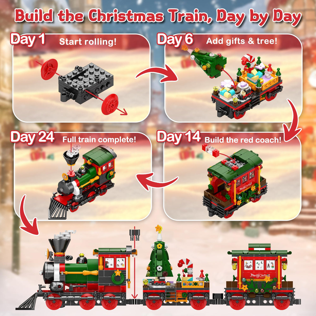 Rubypop Christmas Train Advent Calendar 2026 Building Blocks Set for Boys