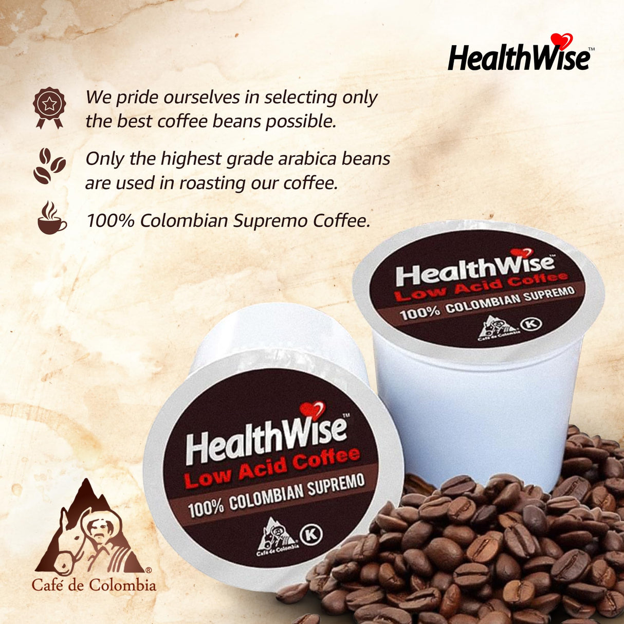 Healthwise Chocolate Coconut 100% Colombian Coffee K-Cups Low Acid Coffee K-Cups - Medium Roast, Healthier Coffee for Sensitive Stomach - 72 Count (Pack of 6)